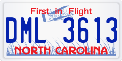 NC license plate DML3613
