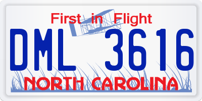 NC license plate DML3616