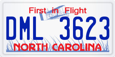 NC license plate DML3623
