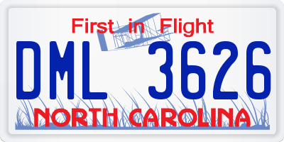 NC license plate DML3626