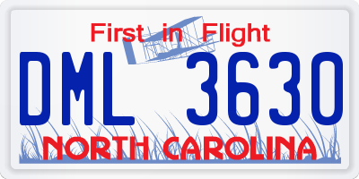 NC license plate DML3630