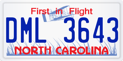 NC license plate DML3643