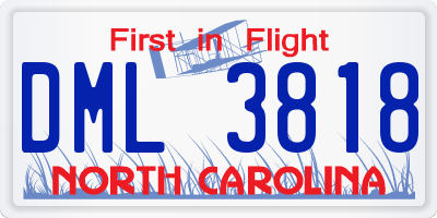 NC license plate DML3818
