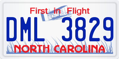 NC license plate DML3829