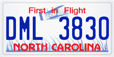 NC license plate DML3830