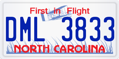 NC license plate DML3833