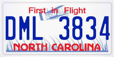 NC license plate DML3834