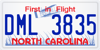 NC license plate DML3835