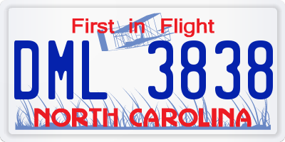 NC license plate DML3838