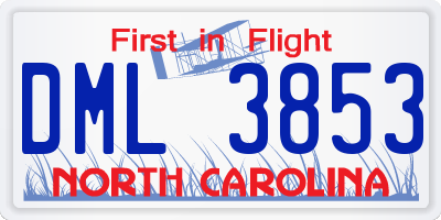 NC license plate DML3853