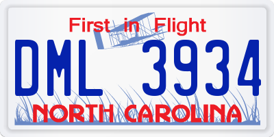 NC license plate DML3934