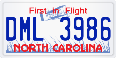 NC license plate DML3986