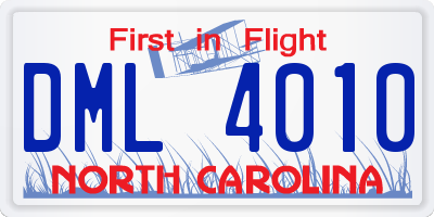 NC license plate DML4010