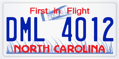 NC license plate DML4012