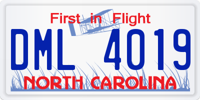 NC license plate DML4019
