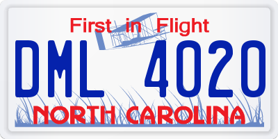 NC license plate DML4020