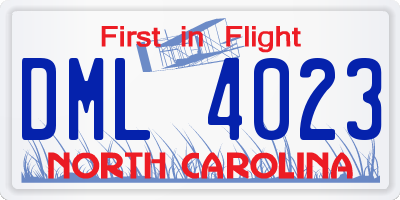 NC license plate DML4023