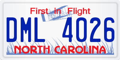 NC license plate DML4026