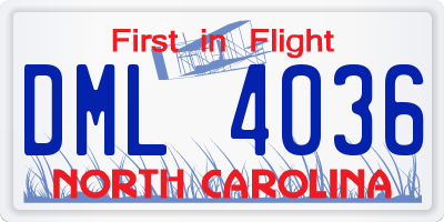 NC license plate DML4036