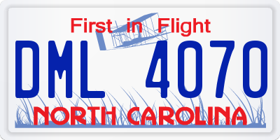 NC license plate DML4070