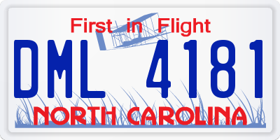 NC license plate DML4181