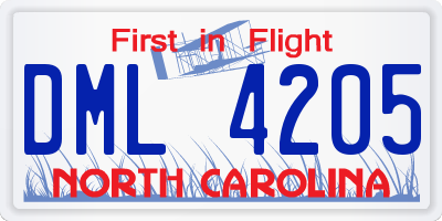 NC license plate DML4205