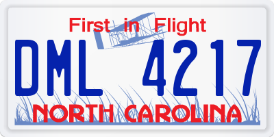 NC license plate DML4217