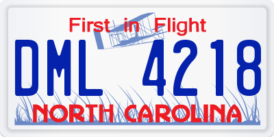 NC license plate DML4218