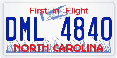 NC license plate DML4840