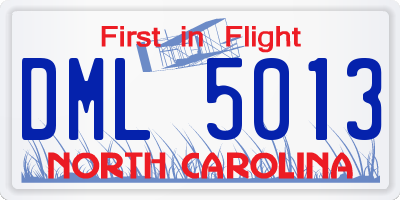 NC license plate DML5013