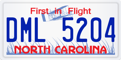 NC license plate DML5204