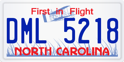 NC license plate DML5218