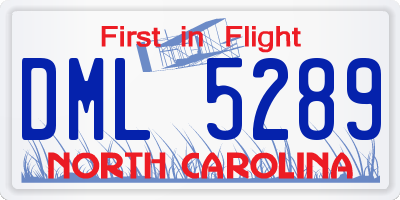 NC license plate DML5289