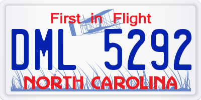 NC license plate DML5292