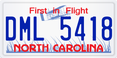 NC license plate DML5418