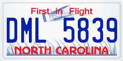NC license plate DML5839