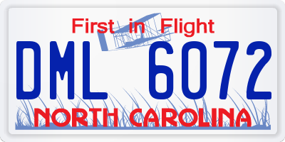 NC license plate DML6072