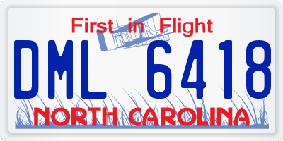 NC license plate DML6418