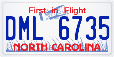 NC license plate DML6735