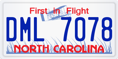 NC license plate DML7078