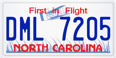 NC license plate DML7205