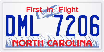 NC license plate DML7206