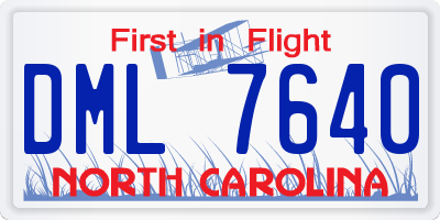 NC license plate DML7640