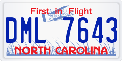 NC license plate DML7643