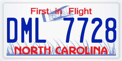 NC license plate DML7728