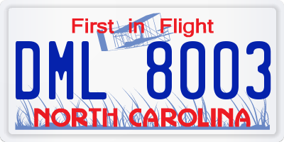 NC license plate DML8003