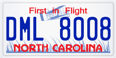 NC license plate DML8008