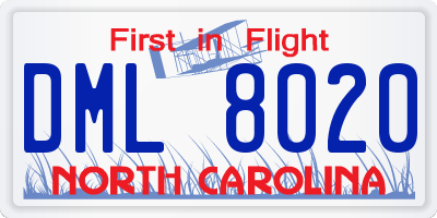 NC license plate DML8020