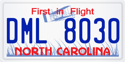 NC license plate DML8030