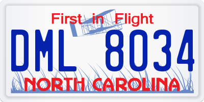 NC license plate DML8034